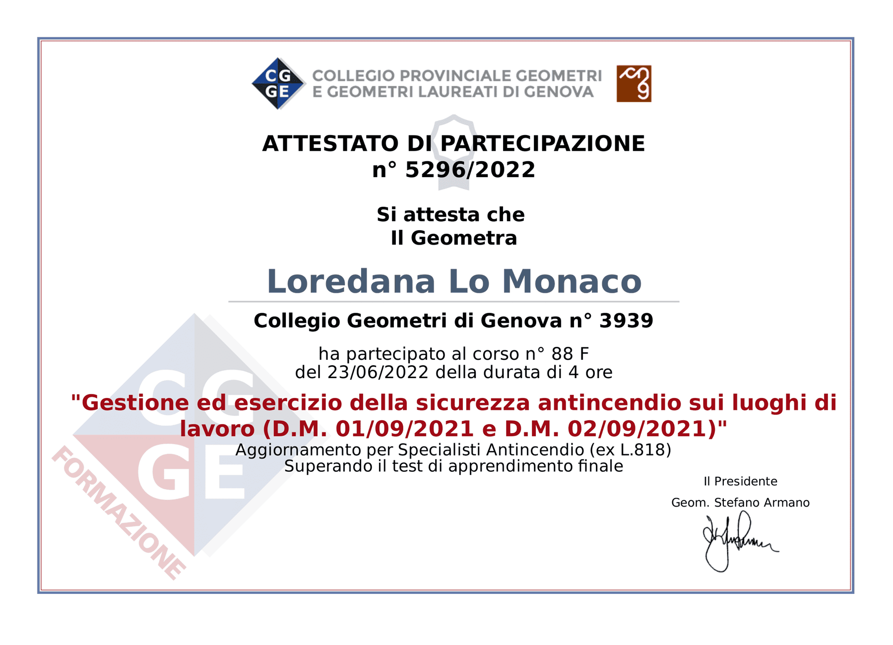 aggiornamento p.i. GSA luoghi di lavoro - Geometra Loredana Lo Monaco - Genova